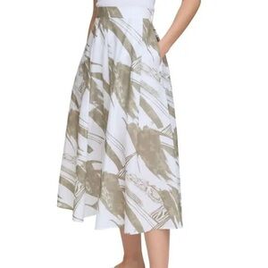 DKNY Green Asymmetrical A-Line Midi Skirt